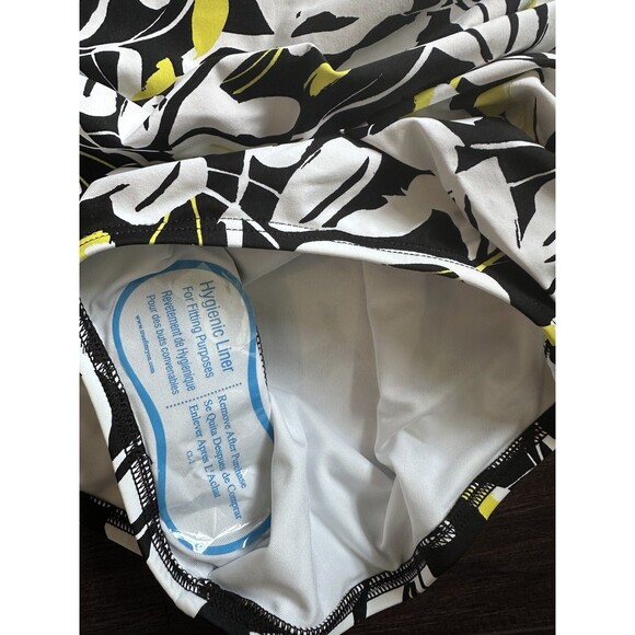 DKNY Women's Ruffle Neck One-Piece Swimsuit Fluorescent Yellow Black & White M - Picture 4 of 10